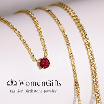 WomenGifts Layered Gold Necklaces for Women, 14K Gold Sterling Silver Plated Dainty Pendant Necklace Set Non Tarnish, Chunky Stackable Cuban Chain Choker, Trendy Birthstone Vacation Jewelry Gift - color: Gold, style: Cubic Zirconia-Created Garnet-Jan