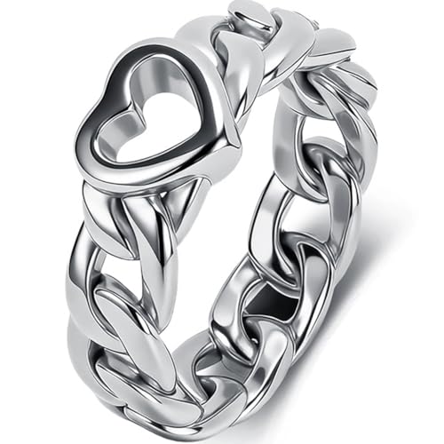 JUDE Jewelers Stainless Steel Open Karma Heart Chain Band Anniversary Statement Ring - color: Silver