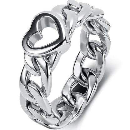 JUDE Jewelers Stainless Steel Open Karma Heart Chain Band Anniversary Statement Ring - color: Silver