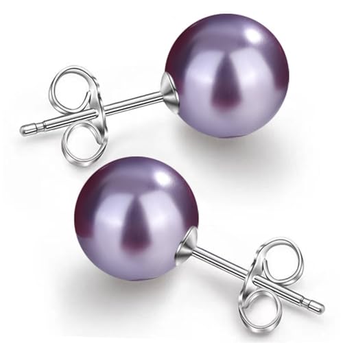 Pearl Stud Earrings Multicolor Shell Beads Pearl Hypoallergenic Stud Earrings Ocean Shell Pearl Jewelry - color: Purple
