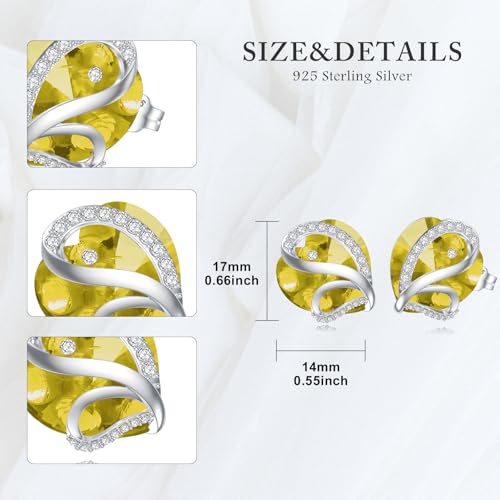 Butterfly Heart Birthstone Crystal Stud Earrings for Women S925 Sterling Silver Heart Birthstone Studs Birthday Gifts for Wife Mother Daughter Girlfriend Mom - color: 11-November