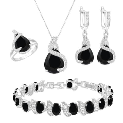 Jewelry Set for Women Teardrop Earrings Necklace Ring Bracelet Set Party Wedding Jewelry Gift for Mother Wife Friend - color: Black