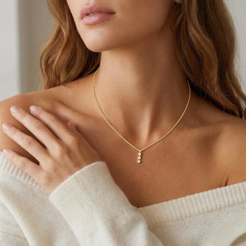 Pendant Gold Necklace for Women, Dainty 14K Gold/Silver Plated Real Pearl Diamond Pendant Choker Necklace Trendy Simple Drop Charm Necklaces Jewelry - color: Gold01