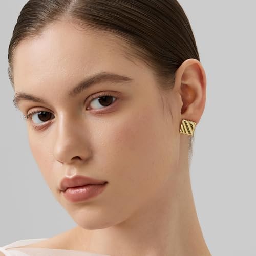 18K Gold Plated Huggie Hoop Earrings for Women, 925 Sterling Silver Post, Hypoallergenic Small Earrings - color: Maple Gold Studs
