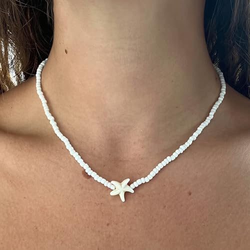 Nackiy Shell Necklace for Women, Handmade Summer Beach Jewelry Gift | Natural Sea Shell Necklace, Adjustable Collar Fit, Coastal Beach Style, Shell Starfish Charms, Lightweight Summer Jewelry - color: Beige 3