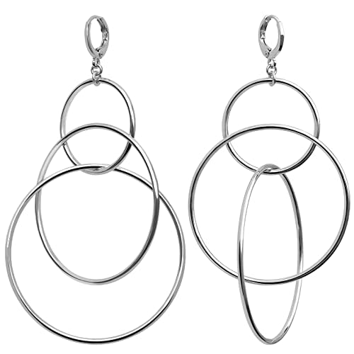 Dangle Hoop Earrings for Women, 14k Gold/Silver Plated High Polished Cute & Aesthetic Earrings for Women - color: Silver-03