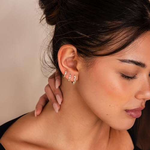 CZ Huggie Earrings for Women, Dainty Gold Earring Stacks 14K Gold Plated Small Huggie Hoop Earrings for Women Trendy Hypoallergenic Cute Unique Gold Earrings Set Fashion Gold Womens Jewelry - color: Gold-set2