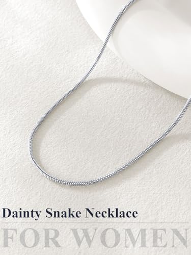 U7 Snake Necklace for Women 14K Gold Plated/Silver/Rose Gold/Black Chain Necklace Hypoallergenic, Stainless Steel Tiny Snake Chain Necklace 1/1.2/1.5/2MM, 14-30" Adjustable Minimalist Gift - color: a.Silver-1mm