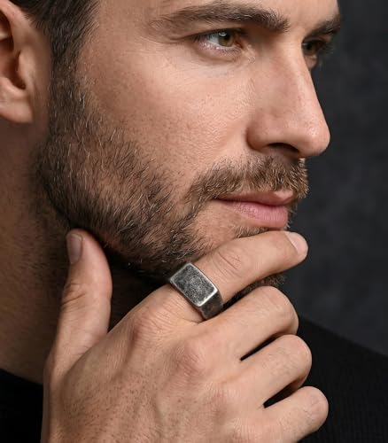 King Ring 10mm Seal Rings – Sand Surface Stainless Steel Bands for Men – Designed in USA - color: Ancient Black