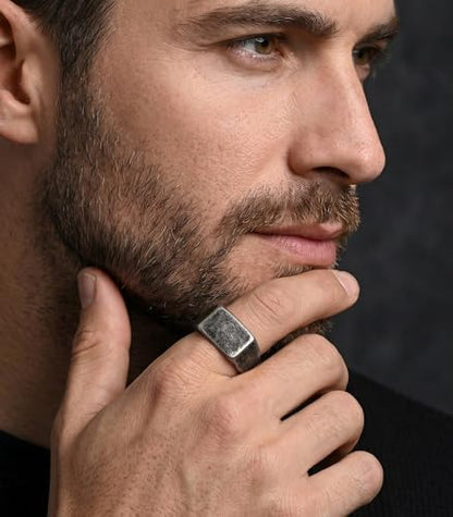 King Ring 10mm Seal Rings – Sand Surface Stainless Steel Bands for Men – Designed in USA - color: Ancient Black