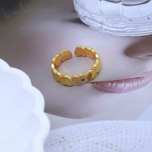 Dainty Gold Heart Rings for Women Cute Silver Love Statement Open Ring Trendy Inlaid Crystal Adjustable Rings Charm Daily Ring Valentines Day Gifts for Her - color: Gold