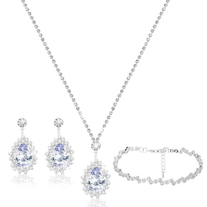 CAVETEE Jewelry Set - Prom Jewelry Crystal Bridal Necklace, Bracelet & Pendant Earring Jewelry Set for Women - style: Large waterdrop crystal