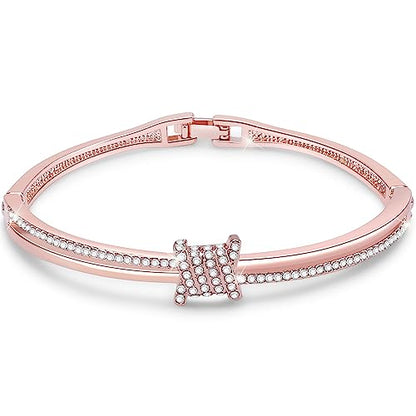 Princess Bangle Bracelets For Women 18K Gold Plating Adjustable Bracelets With White Crystal Idea Gift For Women - color: Rose Gold