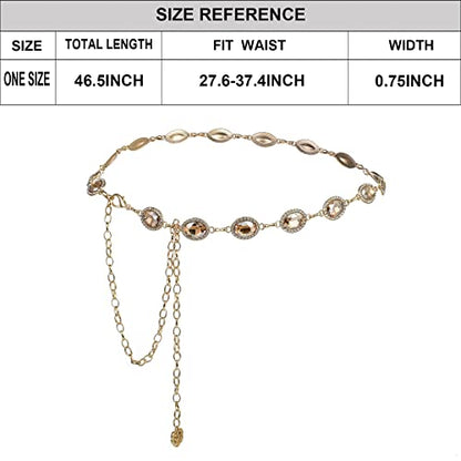 ILuvatar Green Glass Diamond Chain Belt - Metal Women's Western Style Dress Belt - color: F008-cp