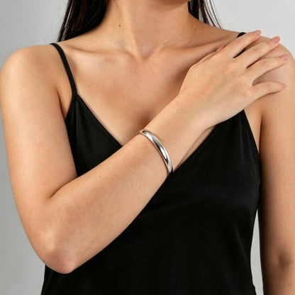 Womens Bangle 8MM Stainless Steel Bracelet Oval Polished Finish Cuff Bangle 6.7" - color: A2-Silver