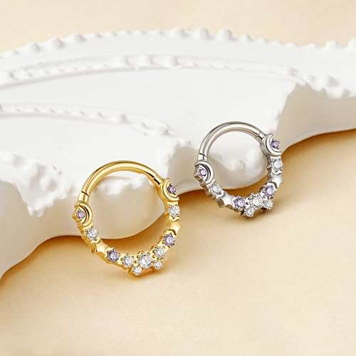 Celestial Titanium Hoop Collection - 16G 8mm/6mm ASTM F136 Titanium Star & Moon Daith, Cartilage, Septum Piercing Jewelry - Seamless Hinged Clicker Hoops - color: Star and Moon - Tit, size: 16G(1.2mm), 3/8"(10mm)