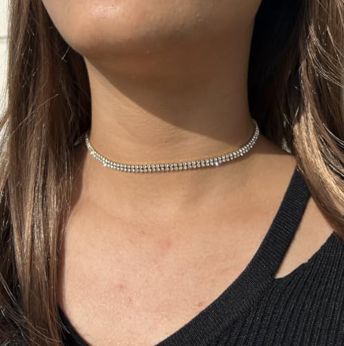 WangGao Dual Layer Stainless Steel Rhinestone Choker Tennis Necklace - color: Gold