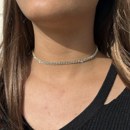 WangGao Dual Layer Stainless Steel Rhinestone Choker Tennis Necklace - color: Gold