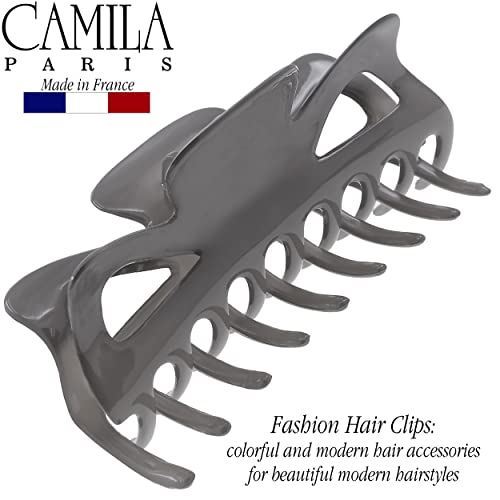 Camila Paris CP3505 French Large Hair Clips for Women Thick Hair for Long Curly Wavy Hair, Girls Hair Claw Clip, Durable Styling Big Claw Clip for Thick Hair, Strong Hold No Slip Grip, Made in France - color: Gray 4.5"