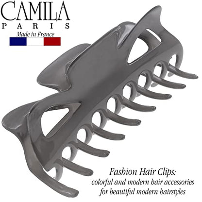 Camila Paris CP3505 French Large Hair Clips for Women Thick Hair for Long Curly Wavy Hair, Girls Hair Claw Clip, Durable Styling Big Claw Clip for Thick Hair, Strong Hold No Slip Grip, Made in France - color: Gray 4.5"