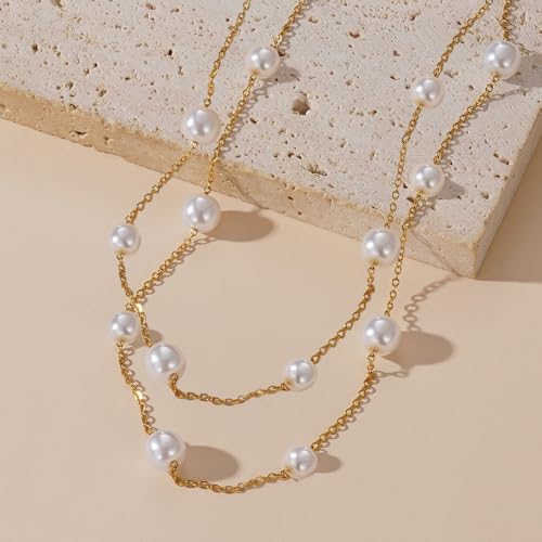 Dainty Layered Pearl Choker Necklace for Women Dainty Chain Necklaces Daisy Pearls jewelry Valentine Day Graduation Bride Gifts - color: 2 layered pearl