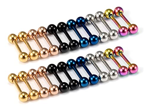 Oufksiyy 24pc 14G 16G Mixed Color Surgical Stainless Steel Straight Barbell Tongue Rings Bars Piercing 5/8" Length 16mm 9/16 inch 14mm 1/2inch 12mm Nipple Rings Tongue Piercing Jewelry for Women Men - color: 14G-12mm(1/2INCH)-Barbell