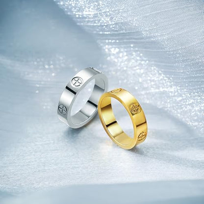 PDWZNBA Love Friendship Ring 18K Gold-Plated Stainless Steel Promise Ring Wedding Band Jewelry Birthday Gifts for Women - color: Silver