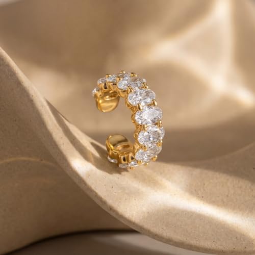 Gold Ear Cuff for Women Non Piercing | Cuff Earrings, 14K Gold Plated, Colorful Cubic Zirconia Pave, Pearl, Clover, Cartilage Earrings Trendy Jewelry, Single - color: Clear A