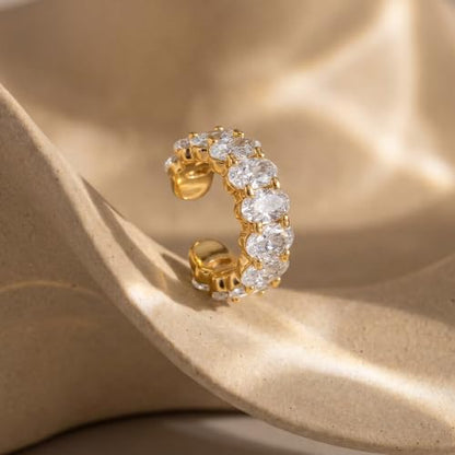 Gold Ear Cuff for Women Non Piercing | Cuff Earrings, 14K Gold Plated, Colorful Cubic Zirconia Pave, Pearl, Clover, Cartilage Earrings Trendy Jewelry, Single - color: Clear A
