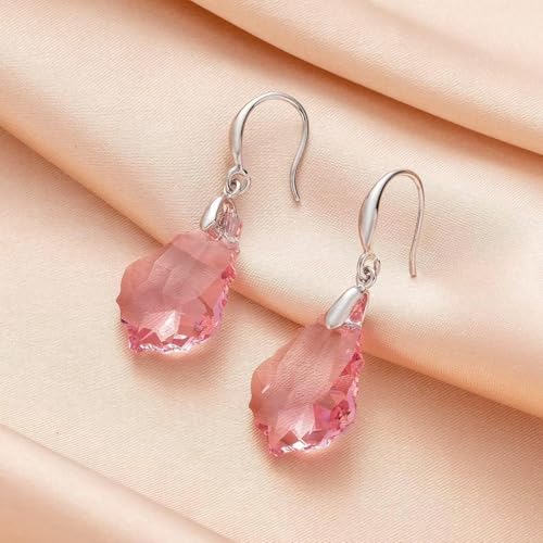 EVEVIC Austrian Crystal Baroque Teardrop Dangle Earrings for Women | 14K Gold-Plated,Hypoallergenic,Brilliant Facets,Fluid Movement,Easy-Wear Fishhook Fit,For Daily Wear And Special Occasions - color: Pink