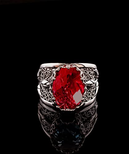 Filigranist 925 Sterling Silver Filigree Art Lace Embroidery Tulip Detailed Gemstone Women Cocktail Ring, Luxurious Gift Boxed - color: Hydro Ruby