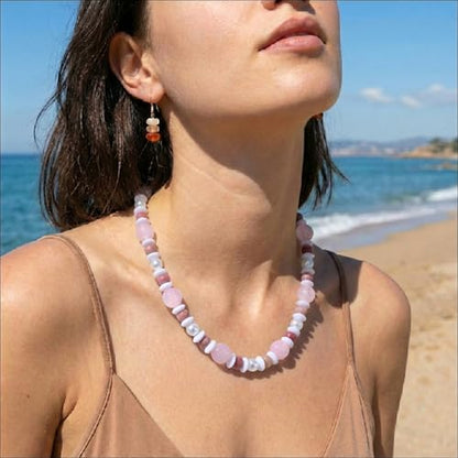 RISHEGAE Chunky Beaded Necklace for Women Boho Resin Beaded Choker Necklace Adjustable Surfer Beach Strand Necklaces Gold Handmade Acrylic Beads Jewelry Gift for Women - color: Style 3pink white