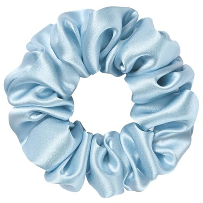 Silk Scrunchie 1.4" Medium Wide 6A 22 Momme 100% Mulberry Silk Hair Ties,Gentle on Hair No Damage No Crease for Women Girls Curly Thick Wavy Hair,Sample Fabric Provided (1, Teal Blue) - color: Teal Blue