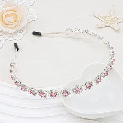 Bridal Headpiece Wedding Headband with Crystal and Hair Accessories (Pink, 5.5'') - color: Pink