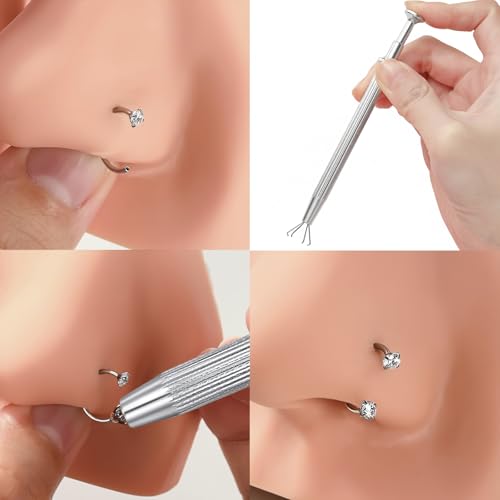 G23 Titanium Horseshoe Nose Ring 20G, 2 Pcs Double Gem Nose Ring for Women, 6mm 7mm 8mm Hypoallergenic Horseshoe Nose Rings Helix Tragus Earring Hoops Labret Lip Piercing Jewelry Small Septum Rings - color: 20G-6mm-2 Pcs Silver-White & Pink CZ