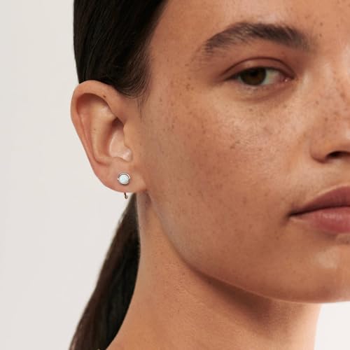 CHIC & ARTSY 925 Sterling Silver Half Hoop Earrings for Women, Dainty Huggie Hoops with Synthetic Opal, Moonstone, CZ & Gemstones, Lightweight Comfort Fit Everyday Elegant Jewelry - color: Opal White/Silver