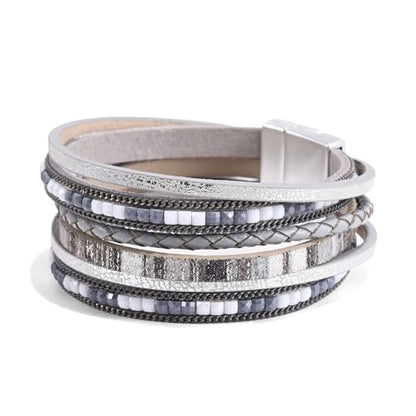 Wrapped Bracelets for Women,Leather Boho Bracelets for Women - color: Boho-Grey