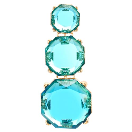 Aqua Blue Crystal Drop Earrings for Women, Oversized Faceted Geometric Dangle Statement Earrings