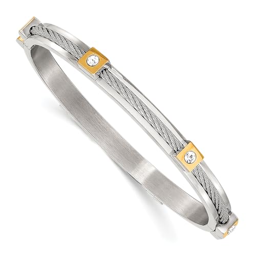 Chisel Crystal Hinged Bangle in Yellow IP-Plated Stainless Steel, 7 inch