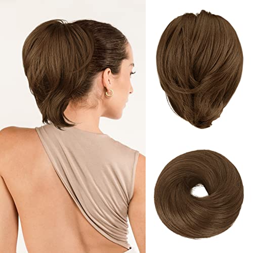 BARSDAR Hair Bun Extensions - Synthetic Fully Short Straight Ponytail Hair Bun Extensions for Women - Elastic Messy Hair Bun Scrunchies Hairpieces Daily - Dark Golden Copper - color: Dark Golden Copper Blonde, size: 1 Count - Elastic