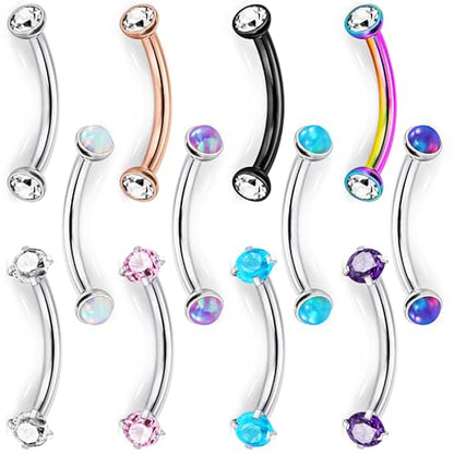 Jenxnjsjo 16g 8/10mm Eyebrow/Rook/Snug/Vertical-Labret/VCH/Snake-Eyes/Anti-Tragus/Cartilage/Daith/Belly-Button/Bridge/Hood/Surface Curved Barbell Piercing Jewelry for Women Men - color: Opal-B / CZ-P / CZ-B, size: 8mm