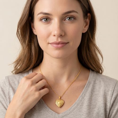 PHOCKSIN Personalized Locket Necklace for Women Photo Necklace with Customized Picture Birth Flower Birthstone Customizable Birthday Gifts - color: #09-Heart Gold Flower