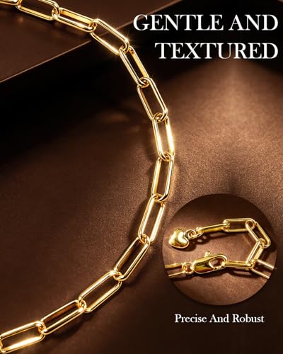 Paperclip Bracelet,18K Gold Plated Hypoallergenic Gold Paperclip Link Chain Bracelet,Dainty Stackable Paperclip Bracelets Jewelry Gift for Women Mom Wife Girlfriend