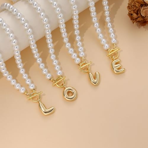 Pearl Necklaces for Women Bubble A-Z Initial Necklace Gold Dainty Pearl Choker Necklace Anniversary Birthday Graduation Gifts for Her Teen Stocking Stufffers Christmas Jewelry - color: O