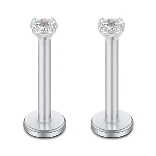 SCERRING 16G Lip Rings Clear CZ Labret Monroe Lip Ring Tragus Nail Helix Earring Stud Piercing Jewelry Bar Length 6mm 8mm 10mm - style: 6PCS - 6mm Silver
