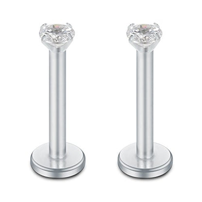 SCERRING 16G Lip Rings Clear CZ Labret Monroe Lip Ring Tragus Nail Helix Earring Stud Piercing Jewelry Bar Length 6mm 8mm 10mm - style: 6PCS - 6mm Silver