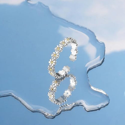 ORAZIO Toe Rings for Women 925 Sterling Silver Toe Rings Adjustable Band Silver Toe Rings Snake Cubic Zirconia Daisy Flower Open Cuff Toe Ring Set Beach Foot Jewelry for Summer