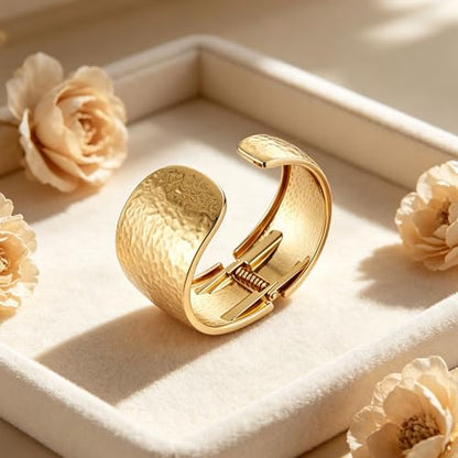 AsAlways 14K Gold Plated Hammered Cuff Bracelet for Women Wide Textured Open Cuff Bangle Statement Gold Chunky Bracelet Jewelry Gift - color: 02 Gold