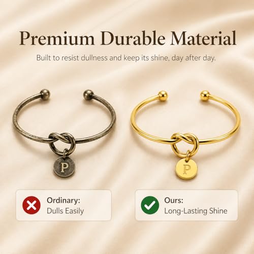 LemonRose Initial Bracelets for Women - Dainty Tie the Knot Letter A-Z 14K Gold Plated for Women Gold Cuff Bracelet for Womens Jewelry Personalized Bridesmaid Proposal Gifts - color: Gold P
