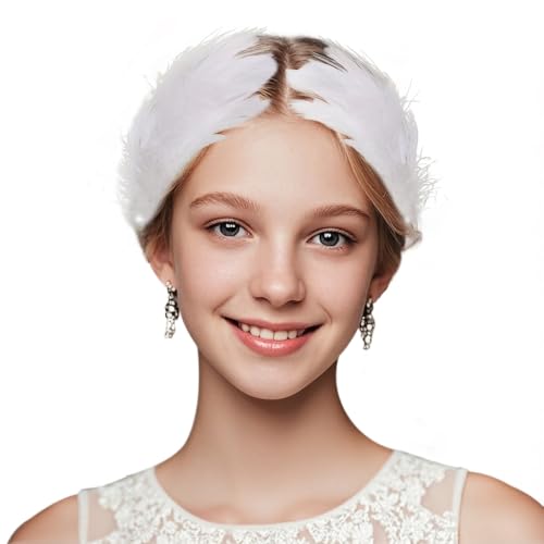White Feather Headpiece and Swan Headpiece, Elegant Faux Plume Ballet Costume Accessories for Women, Pearl Decorative Feather Hair Clip Set for Wedding Prom, 2 Pcs
